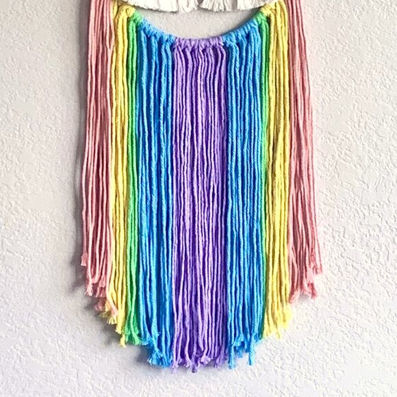 Vibrant Woven Moving Rainbow in Hoop Wall Hanging Nursery Children's Room Decor - Picture 2 of 8